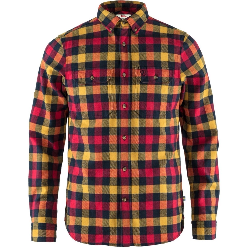 Fjallraven Skog Shirt Mens L Slim Fit Plaid Flannel Red Yellow Gorpcore Outdoor